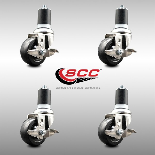 Service Caster 3.5 Inch 316SS Soft Rubber Swivel 1-3/4 Inch Expanding Stem Caster Set Brake SCC SCC-SS316EX20S3514-SRS-TLB-134-4 - main